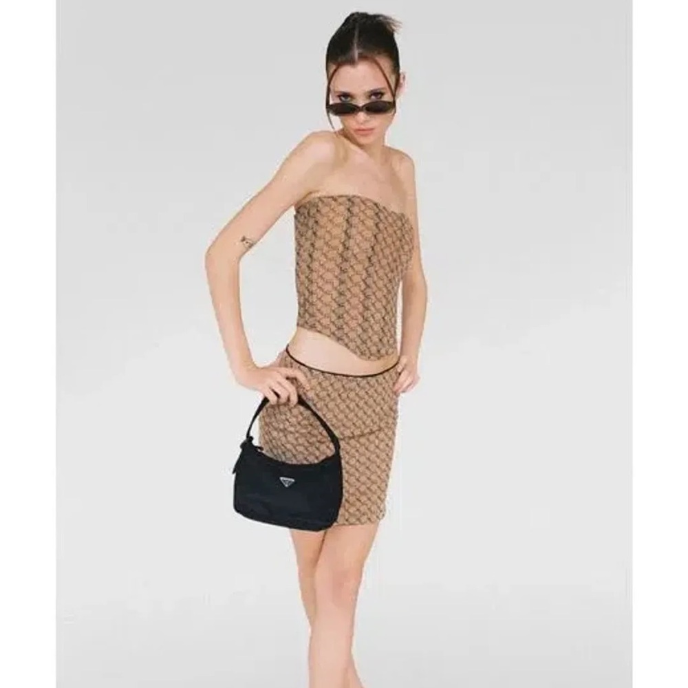 MIAOU PRINTED MIDI SKIRT IN NUDE/BROWN